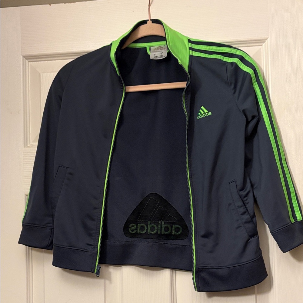 Boys Adidas Gray Jacket with Bright Green Stripes